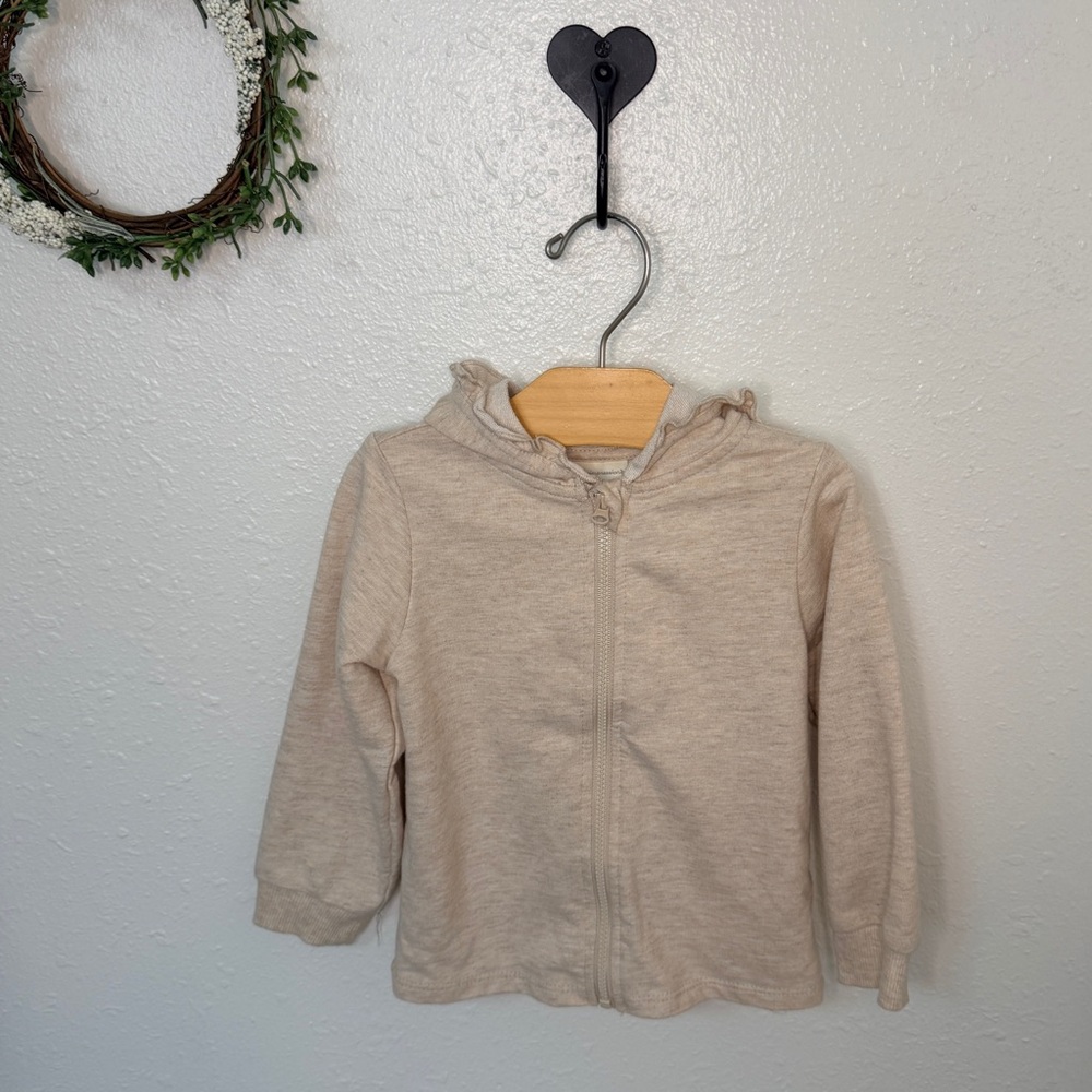 First Impressions Baby Girl Hooded Zip Jacket | Size 18 Months | Beige Ruffle